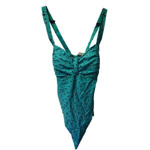 Beach‎ Bump by Motherhood Medium Turquoise W/Black Polka Dot Swim Top